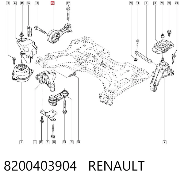 Подушка (опора) двигуна, права верхня 8200403904 Renault (RVI)