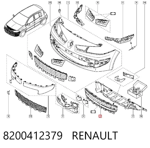 Решітка переднього бампера 8200412379 Renault (RVI)