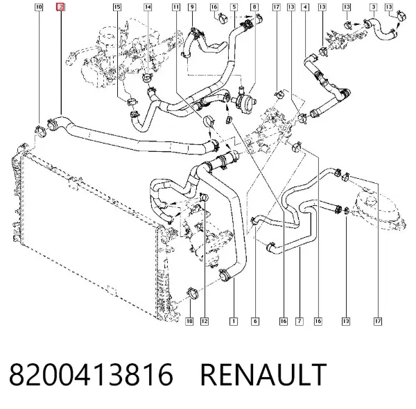 Шланг/патрубок радіатора охолодження, верхній 8200413816 Renault (RVI)
