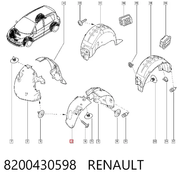 Підкрилок переднього крила, лівий передній 8200430598 Renault (RVI)