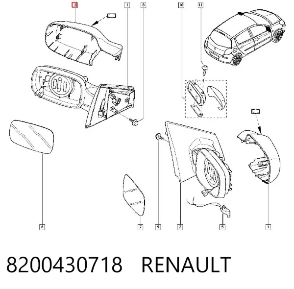 Накладка дзеркала заднього виду, ліва 8200430718 Renault (RVI)
