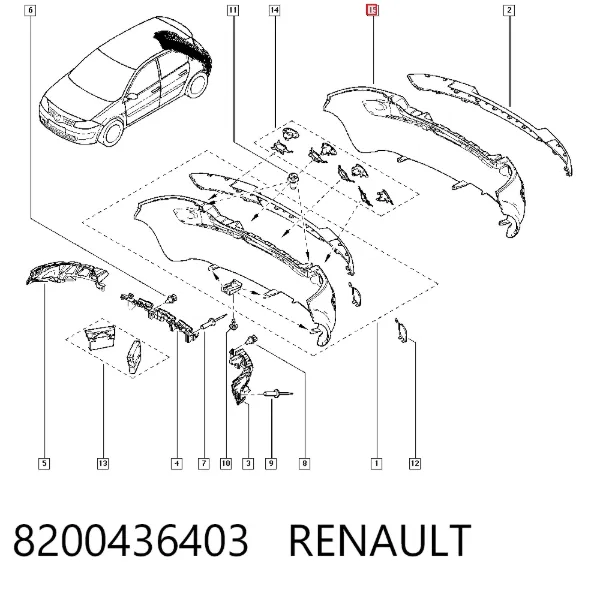 Задній бампер 8200436403 Renault (RVI)