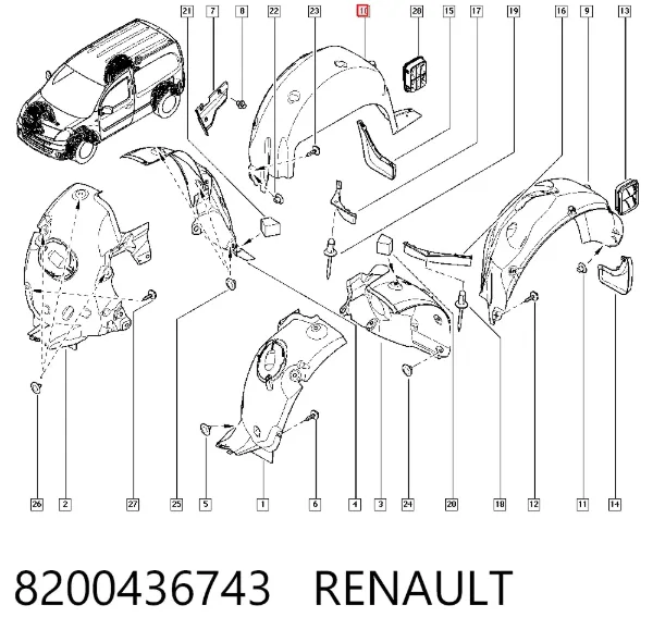 Підкрилок заднього крила, правий 8200436743 Renault (RVI)