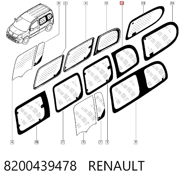 Скло багажного відсіку, ліве 8200439478 Renault (RVI)