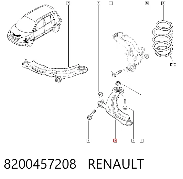 Важіль передньої підвіски нижній, лівий 8200457208 Renault (RVI)