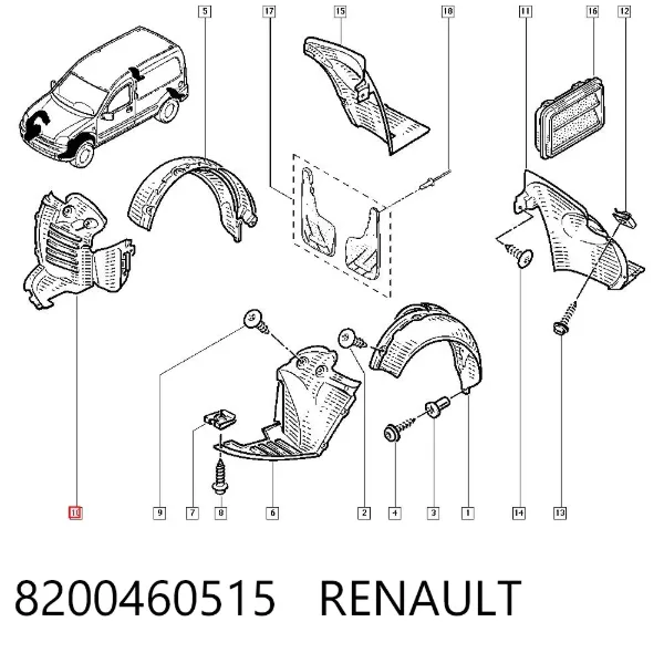 Підкрилок переднього крила, правий передній 8200460515 Renault (RVI)