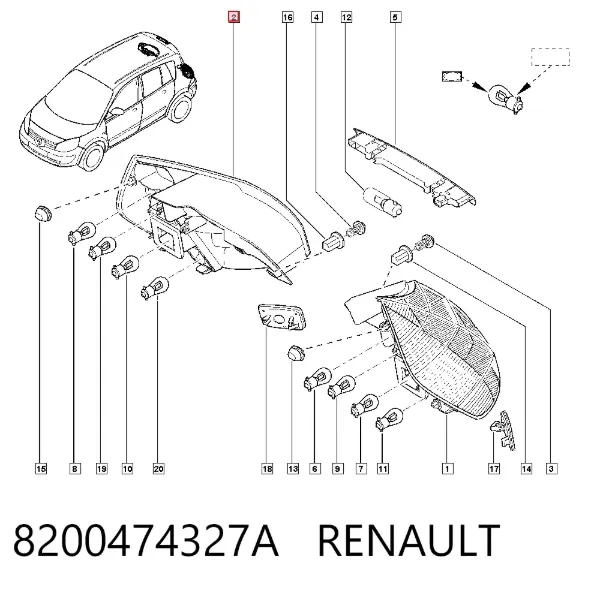 Задня права фара 8200474327A Renault (RVI)