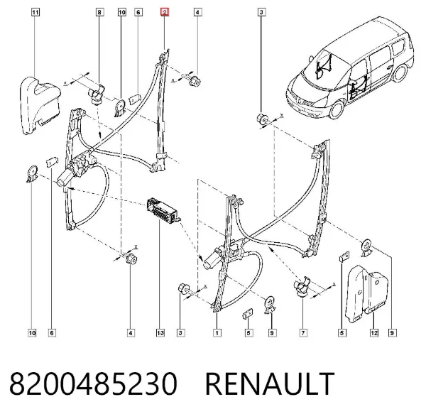 Механізм склопідіймача двері передньої, правої 8200485230 Renault (RVI)