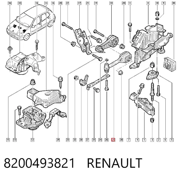Подушка двигуна задня 8200493821 Renault (RVI)
