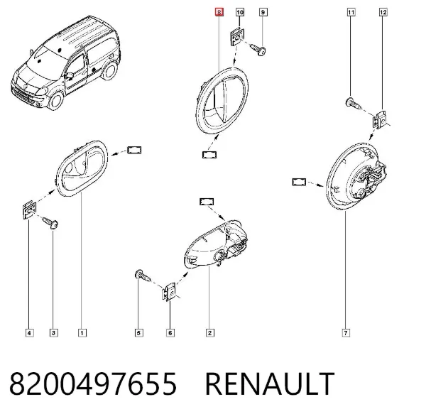 Ручка двері бічної/зсувної внутрішня 8200497655 Renault (RVI)