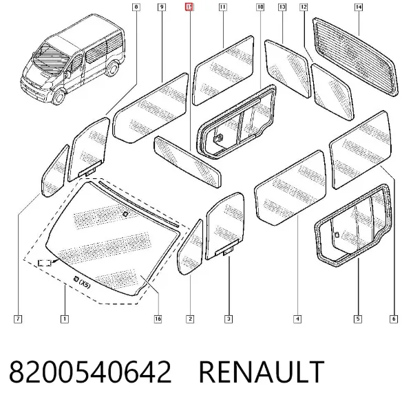 Заднє скло 8200540642 Renault (RVI)