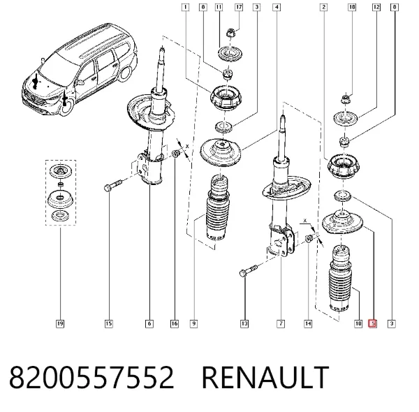 Подушка (опора) пружини задньої, верхня 8200557552 Renault (RVI)