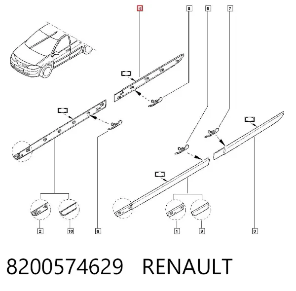 Молдинг задніх правих дверей 8200574629 Renault (RVI)