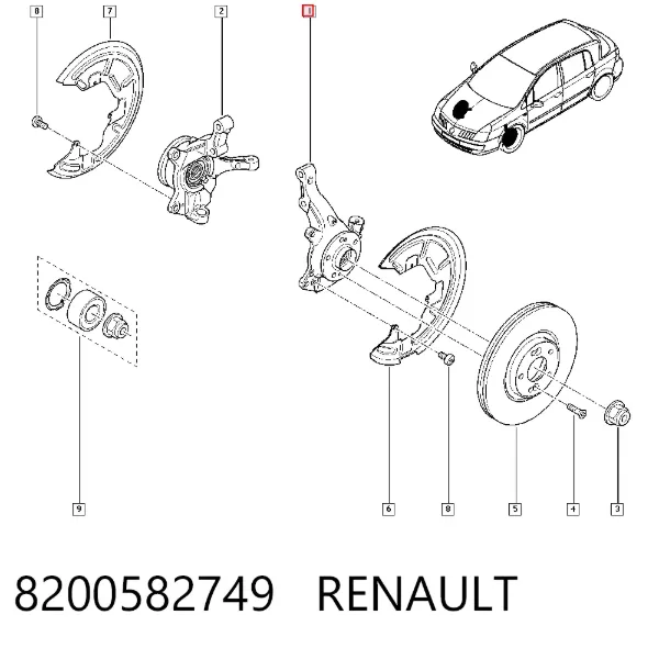 Цапфа - поворотний кулак передній, лівий 8200582749 Renault (RVI)