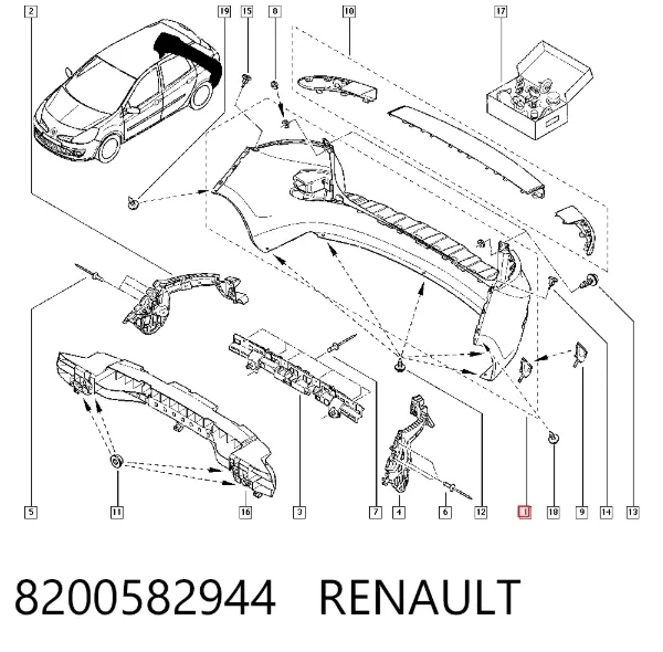 Задній бампер 8200582944 Renault (RVI)