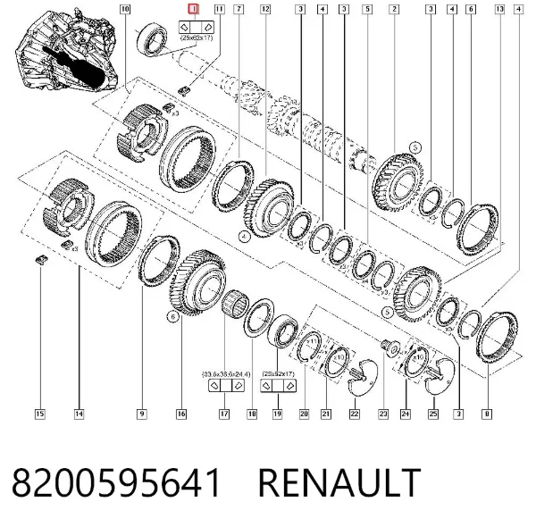 Підшипник первинного валу коробки 8200595641 Renault (RVI)