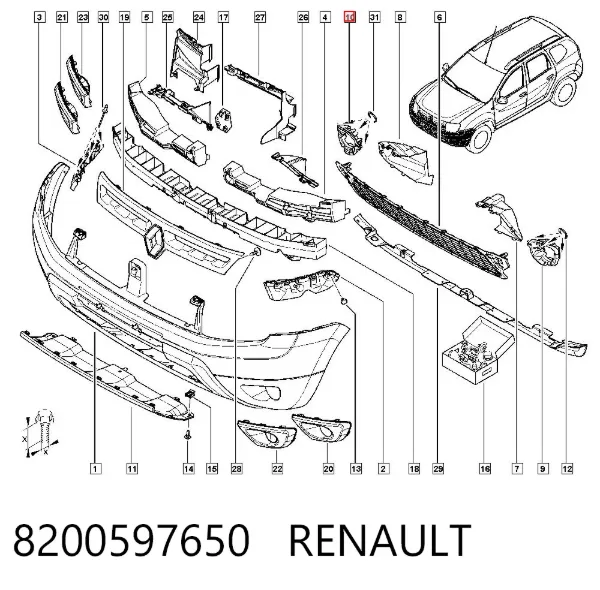 Заглушка/ решітка протитуманних фар бампера переднього, права 8200597650 Renault (RVI)