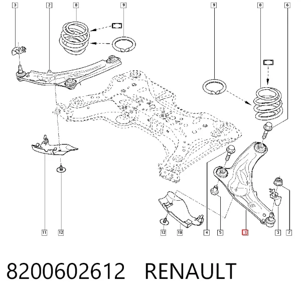 Важіль передньої підвіски нижній, лівий 8200602612 Renault (RVI)
