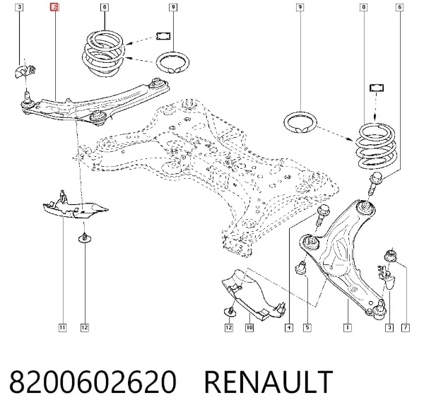Важіль передньої підвіски нижній, правий 8200602620 Renault (RVI)