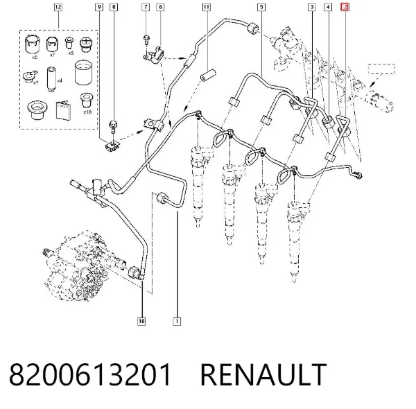 Трубка паливна форсунки 1-го циліндру 8200613201 Renault (RVI)