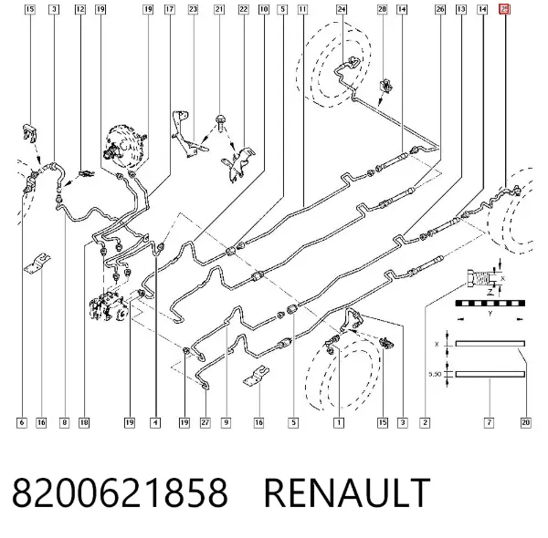 Шланг гальмівний задній, лівий 8200621858 Renault (RVI)