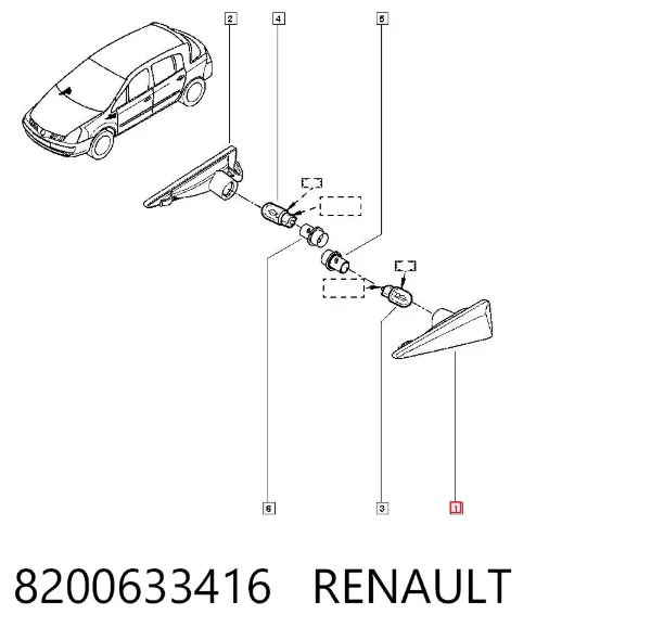 Повторювач повороту на крилі, лівий 8200633416 Renault (RVI)