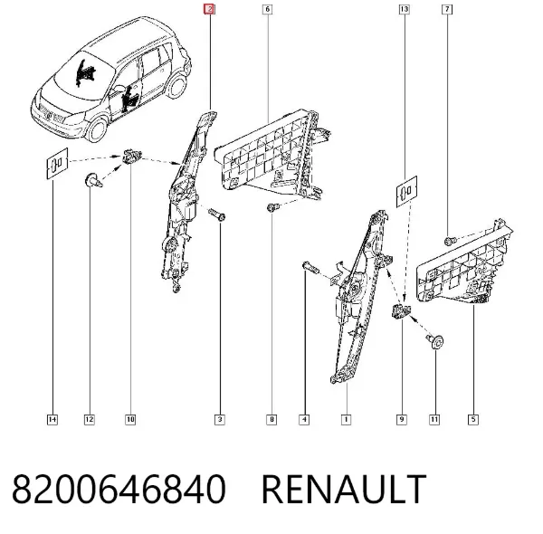 Механізм склопідіймача двері передньої, правої 8200646840 Renault (RVI)