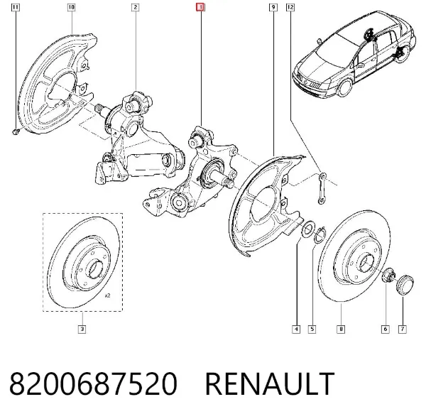 Цапфа - поворотний кулак задній, лівий 8200687520 Renault (RVI)