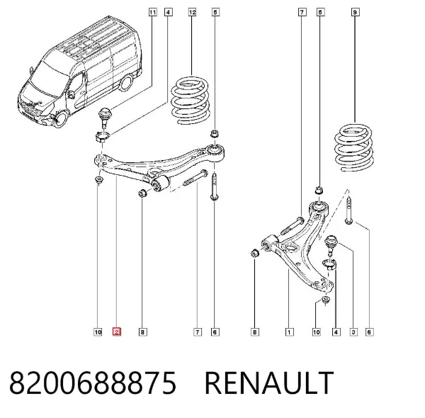 Важіль передньої підвіски нижній, правий 8200688875 Renault (RVI)