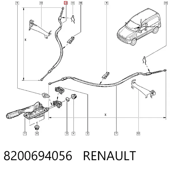 Трос ручного гальма задній, правий 8200694056 Renault (RVI)
