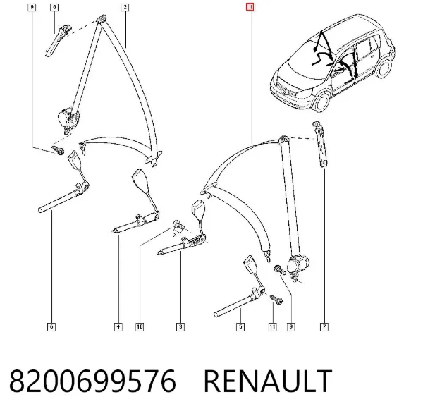 Пасок безпеки передній лівий 8200699576 Renault (RVI)