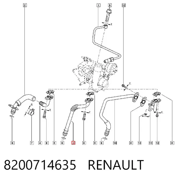 Трубка/шланг відводу масла від турбіни 8200714635 Renault (RVI)