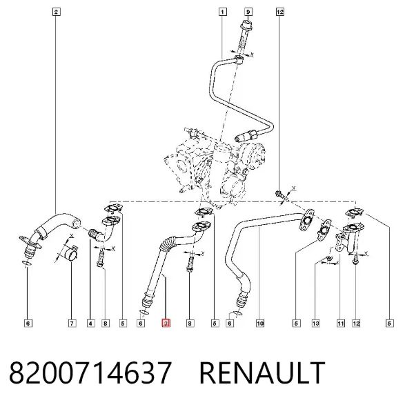Трубка/шланг відводу масла від турбіни 8200714637 Renault (RVI)