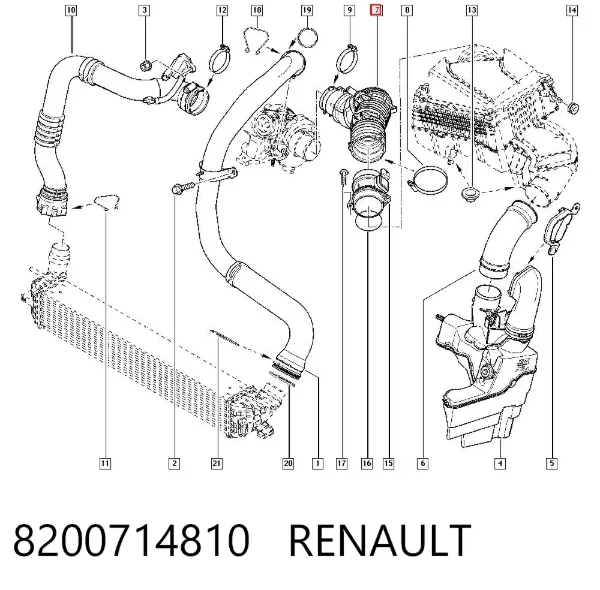 Патрубок повітряний, вхід в турбіну (наддув) 8200714810 Renault (RVI)