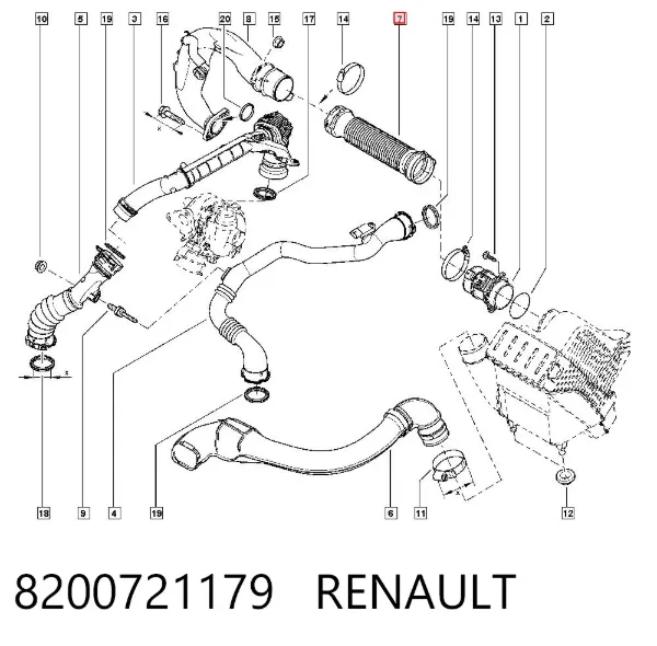 Патрубок повітряний, вихід повітряного фільтра 8200721179 Renault (RVI)