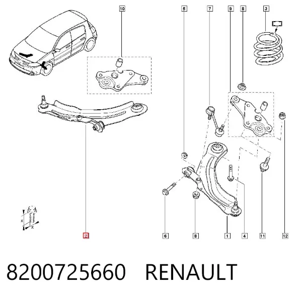 Важіль передньої підвіски нижній, правий 8200725660 Renault (RVI)