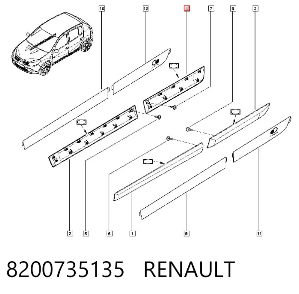 Молдинг задніх правих дверей 8200735135 Renault (RVI)