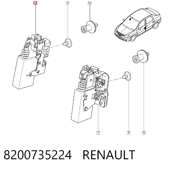 Замок дверки правої передньої 8200735224 Renault (RVI)