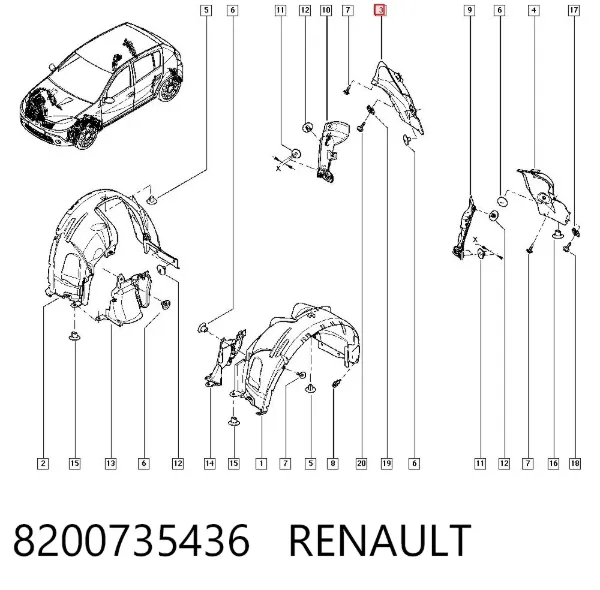 Підкрилок заднього крила, правий 8200735436 Renault (RVI)