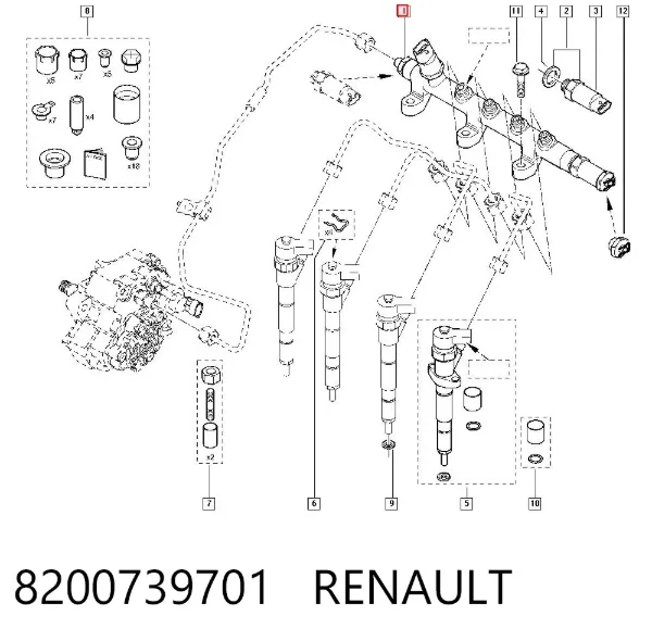 Трубка паливна, зворотня від форсунок 8200739701 Renault (RVI)