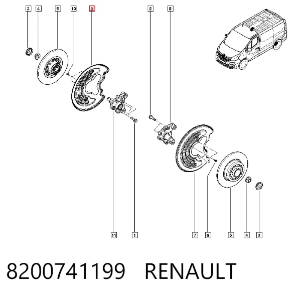 Захист гальмівного диска заднього, правого 8200741199 Renault (RVI)
