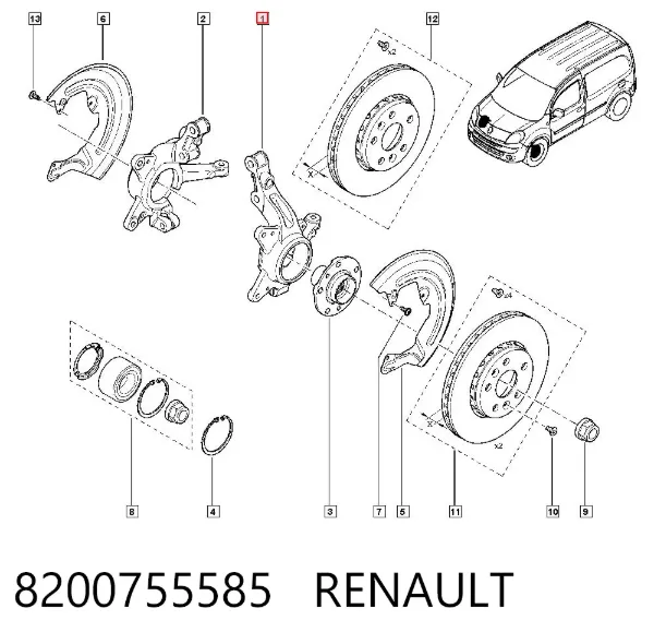Цапфа - поворотний кулак передній, лівий 8200755585 Renault (RVI)
