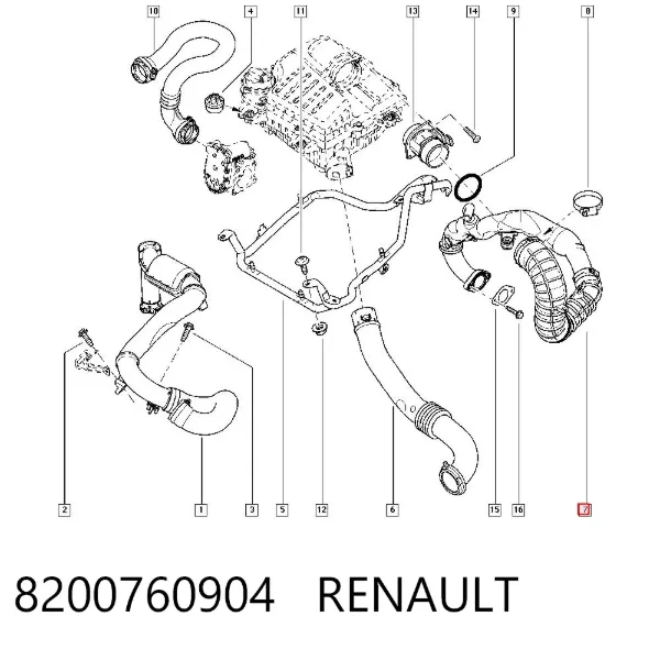 Патрубок повітряний, вхід в турбіну (наддув) 8200760904 Renault (RVI)