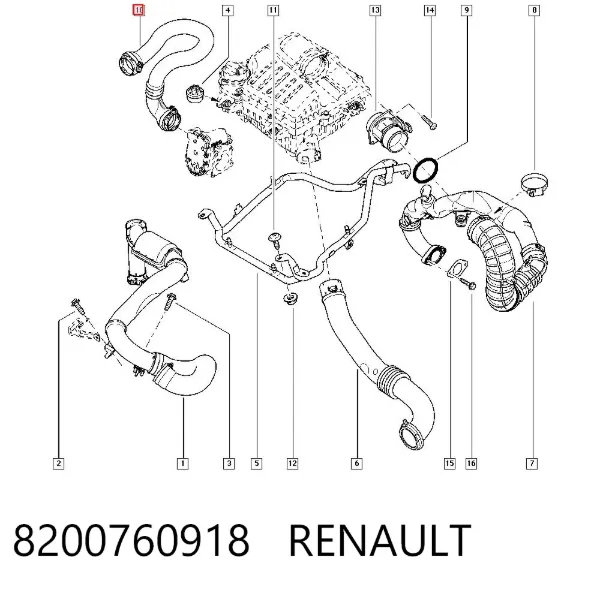 Патрубок повітряний, вихід з турбіни (наддув) 8200760918 Renault (RVI)