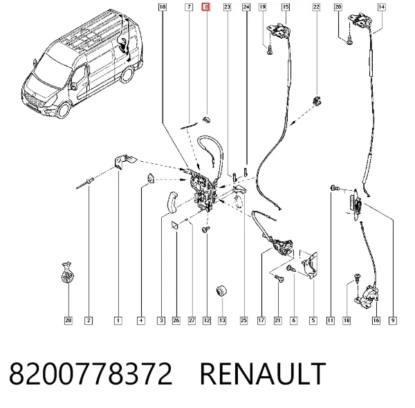 Трос відкривання двері задньої лівої 8200778372 Renault (RVI)