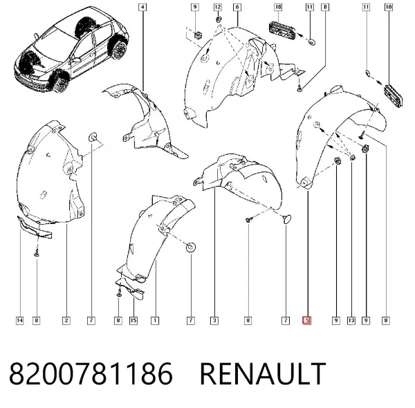 Підкрилок заднього крила, лівий 8200781186 Renault (RVI)