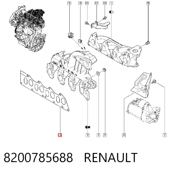 Прокладка, впускний/випускний колектор, поєднана 8200785688 Renault (RVI)