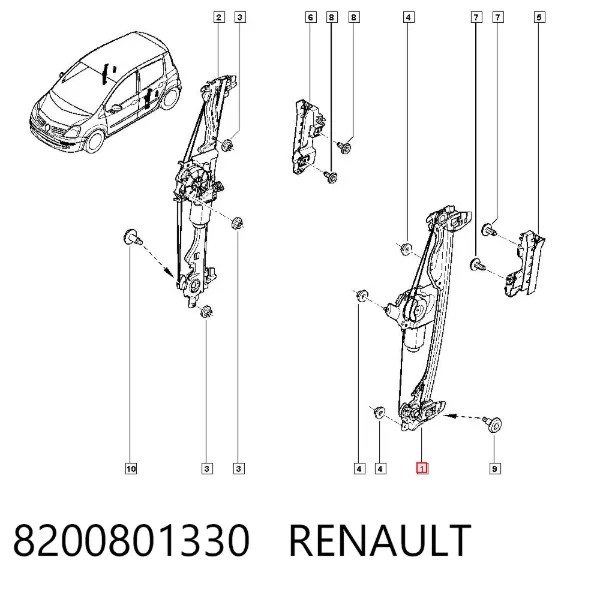 Механізм склопідіймача двері задньої, лівої 8200801330 Renault (RVI)