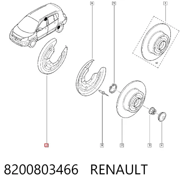 Захист гальмівного диска заднього, правого 8200803466 Renault (RVI)