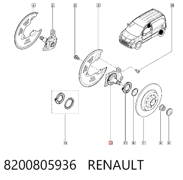 Цапфа - поворотний кулак задній, лівий 8200805936 Renault (RVI)